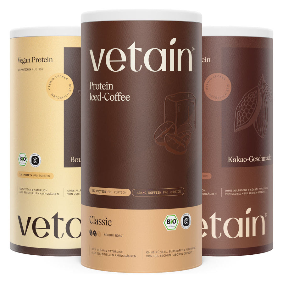 Vetain Bundle: Vegan Protein Vanille, Iced Coffee, Kakao