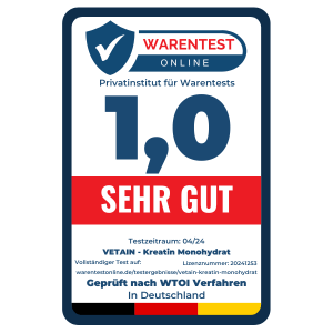 Warentest Siegel Kreatin Monohydrat von Vetain