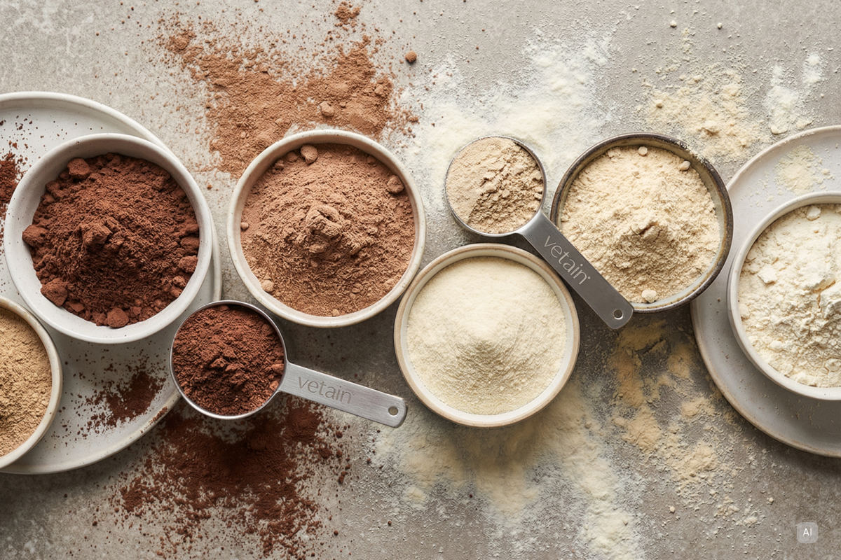 Verschiedene Proteinpulver in kleinen Schüsseln - Bild KI generiert