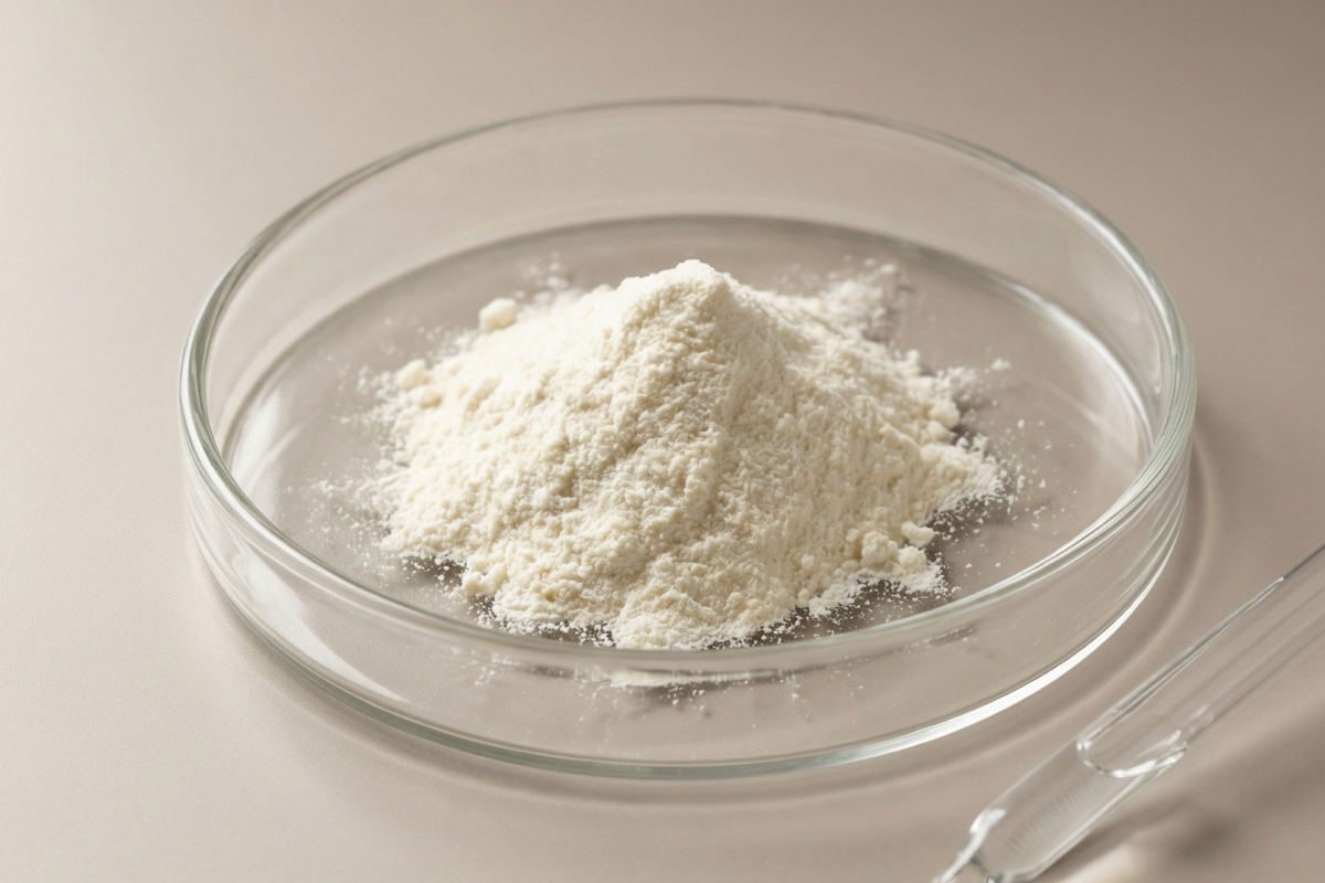 Veganes Proteinpulver mit hoher biologischer Wertigkeit in einer Schale