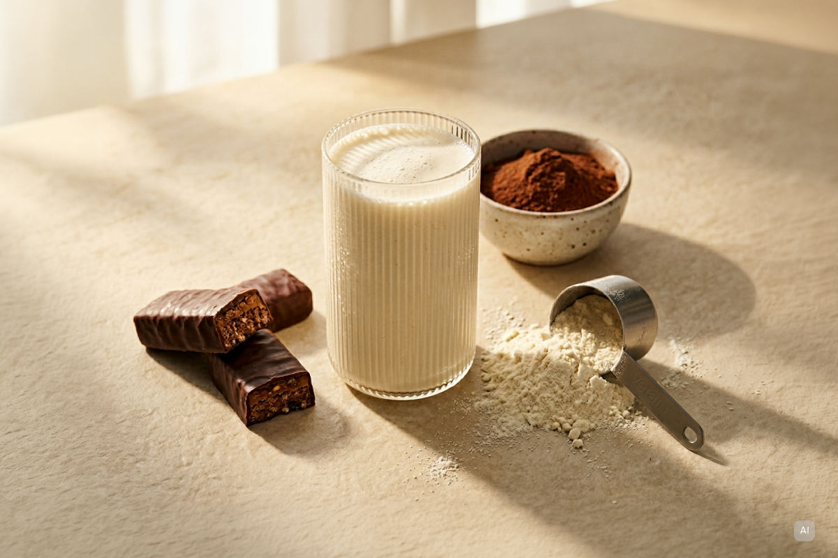 Verschiedene Proteinprodukte, die einen wundern lassen: Was passiert bei zu viel Protein- Bild KI generiert