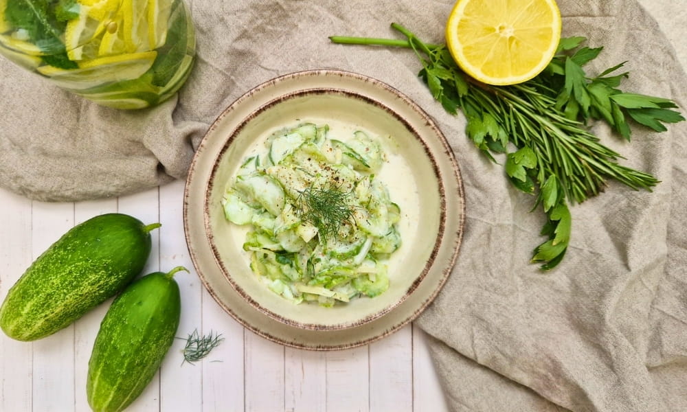 Veganer Gurkensalat mit Joghurt-Dill-Dressing