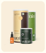 Vetain Produktauswahl von veganem Proteinpulver, über Kreatin zu Supplements wie Vitamin D3/K2