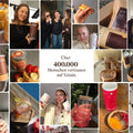 Collage aus Kunden-Fotos mit Vetain-Produkten: Personen mit Proteinpulver-Dosen, Crispy Proteinriegeln, Shaker und Proteingetränken in verschiedenen Alltagssituationen. Mittiger Text: „Über 400.000 Menschen vertrauen auf Vetain."