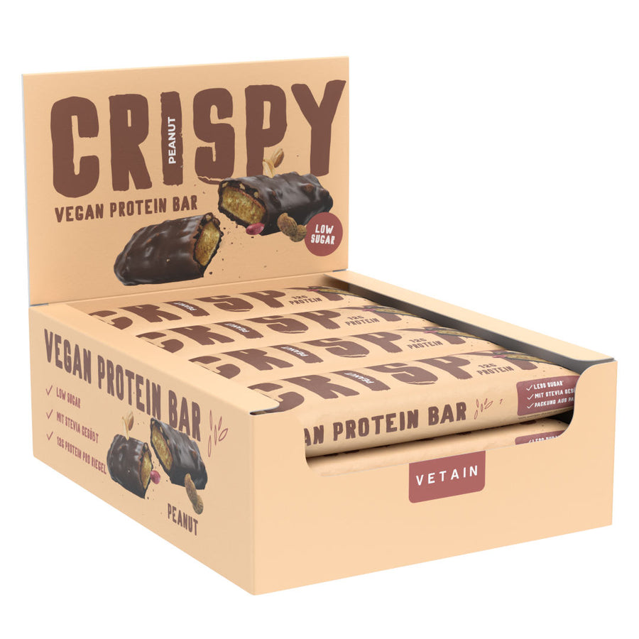 Vetain veganer Crispy Proteinriegel, low sugar, 12g Protein pro Riegel, 12er PAck