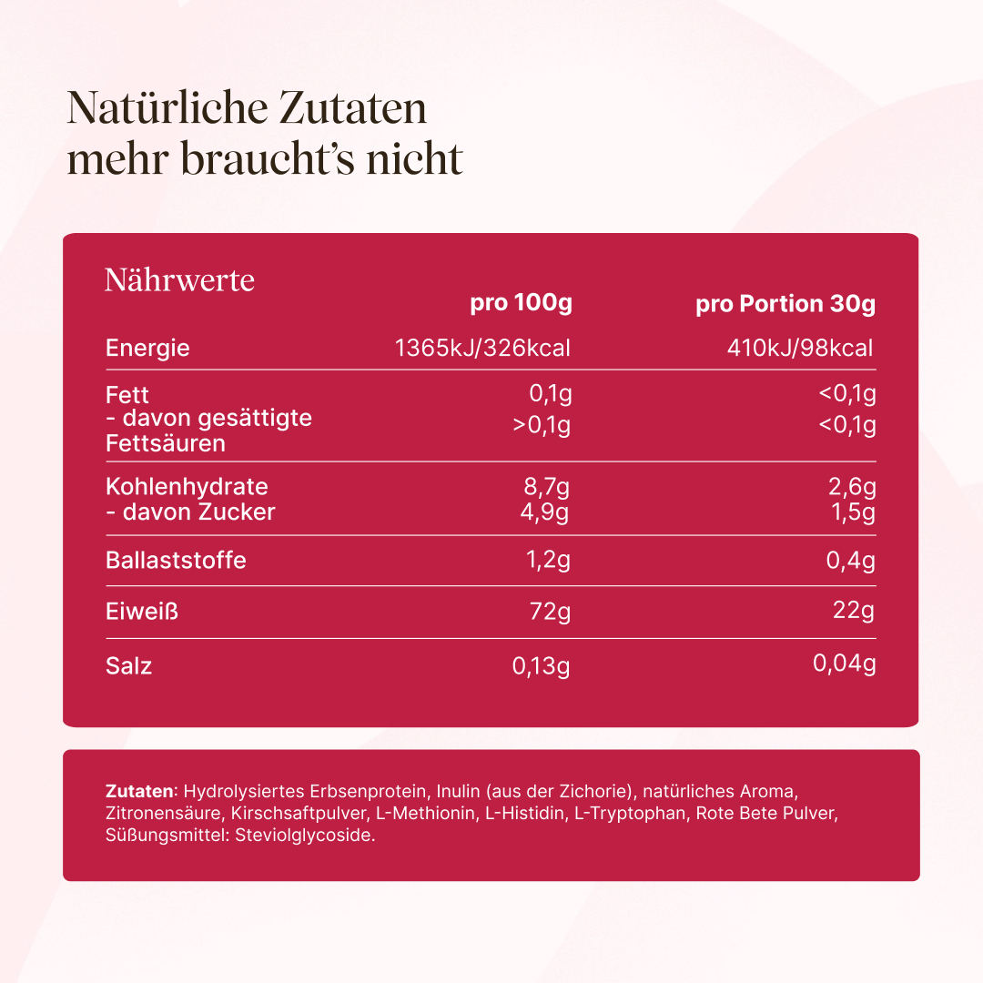 Nährwerttabelle und Zutaten von veganem Clear Protein Cherry-Sour
