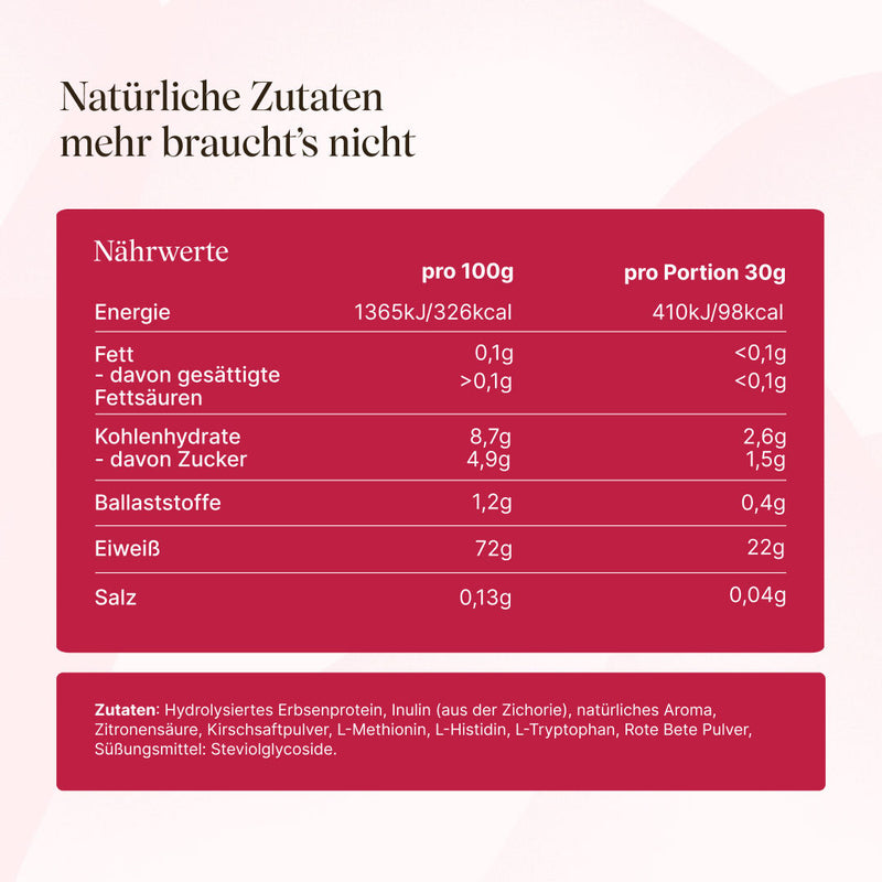 Nährwerttabelle und Zutaten von veganem Clear Protein Cherry-Sour