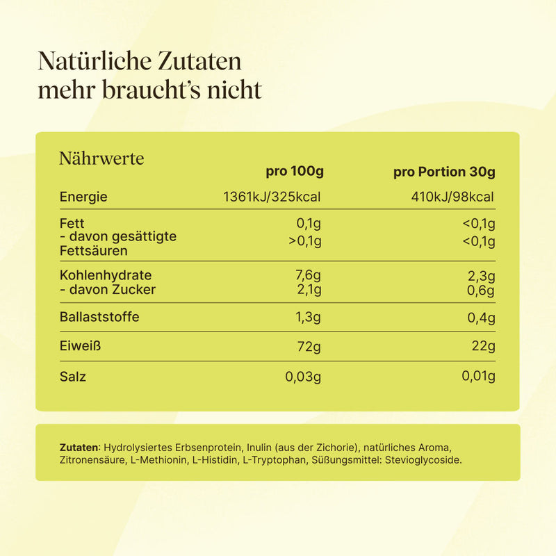 Nährwerttabelle und Zutaten von veganem Clear Protein Holunder-Blüte