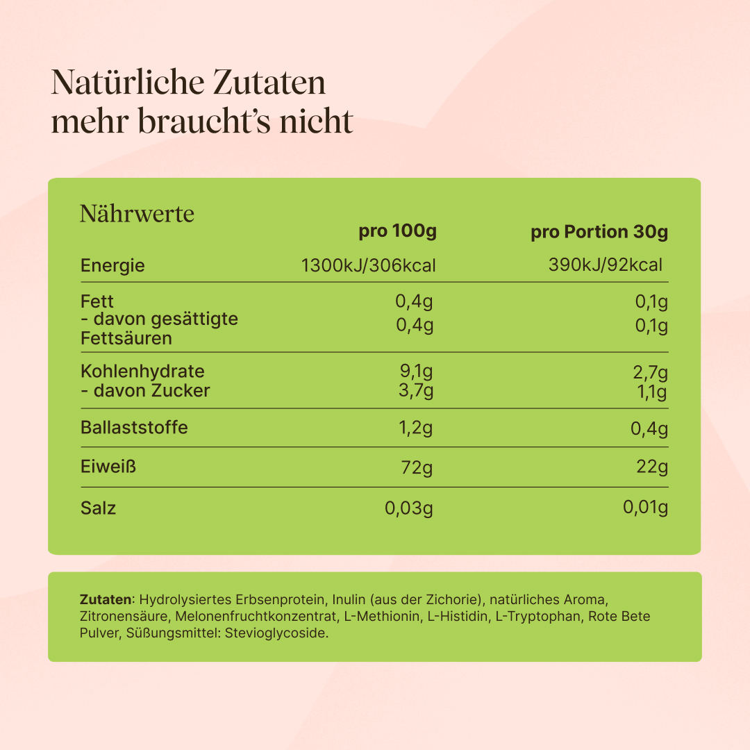 Nährwerttabelle und Zutaten von veganem Clear Protein Wassermelone