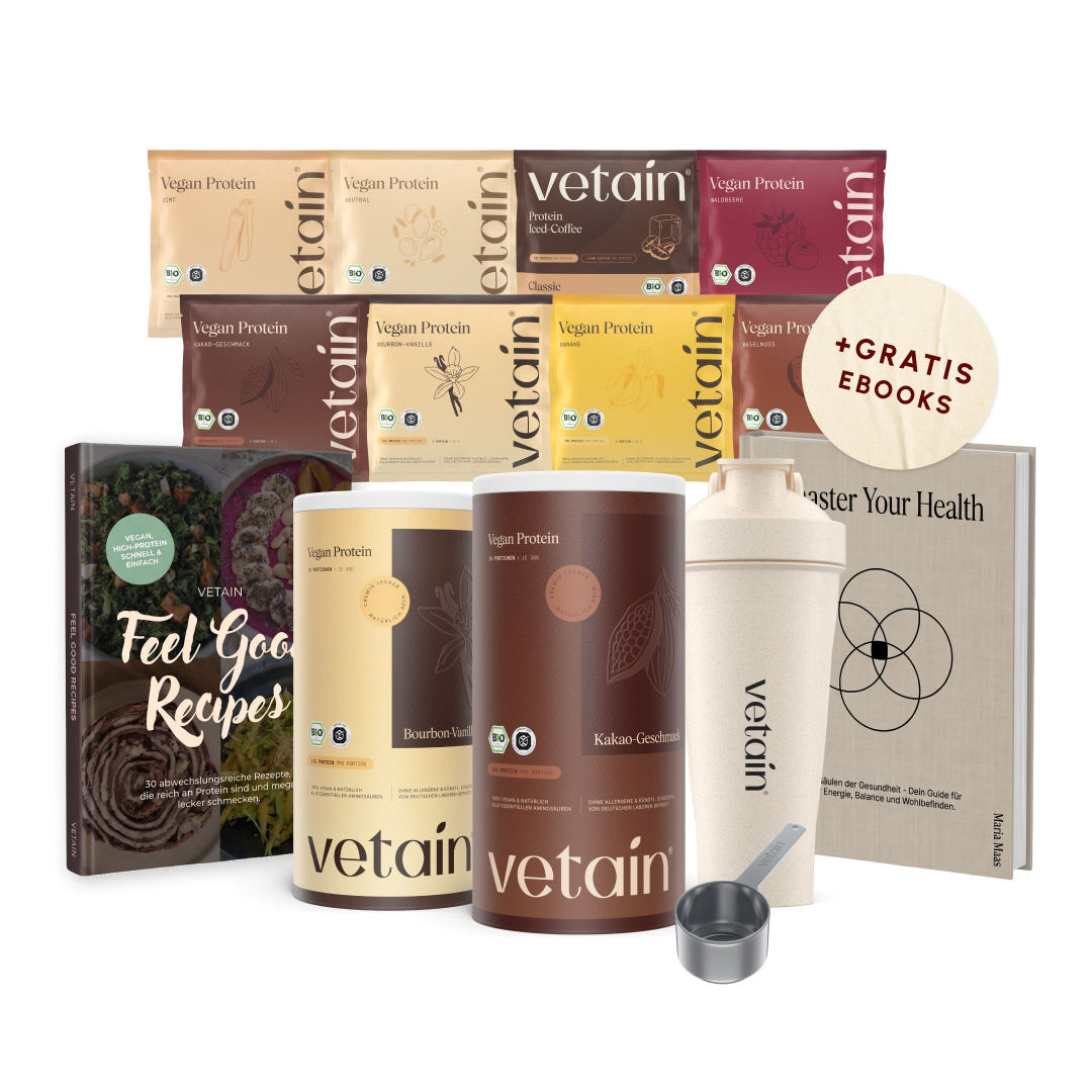 Vetain 30-Tage Starter Bundle mit 2 Dosen Protein, 8 Proben, Shaker, Löffel und 2 eBooks