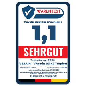 Warentest Siegel Vitamin D3/K2 von Vetain