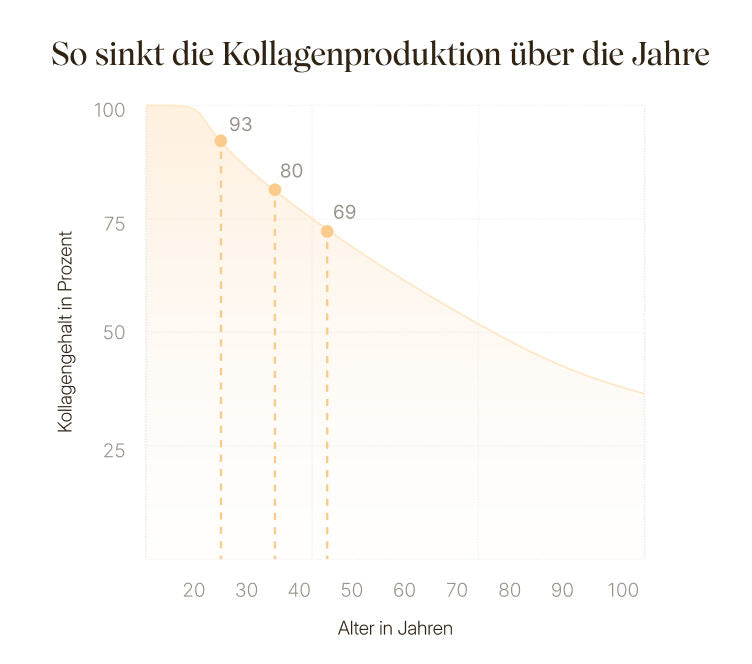 Grafik über das Sinken der Kollagenproduktion über die Jahre
